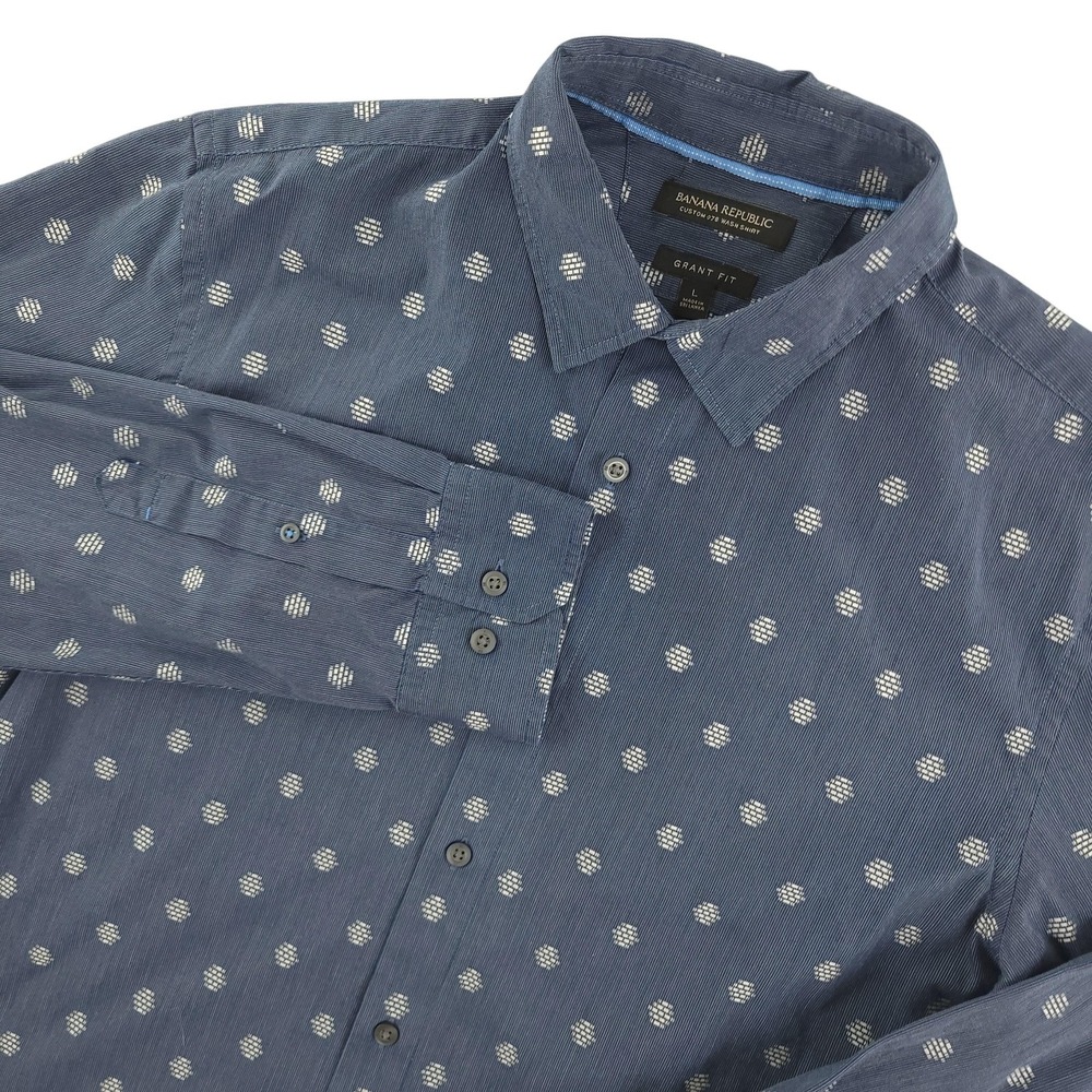 Banana Republic Shirt‎ Mens L Blue Polka Dot Long Sleeve Button Up Grant Fit